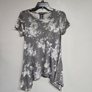 Chelsea & Theodore Gray Floral Short Sleeve Top Women's Small Shirt
